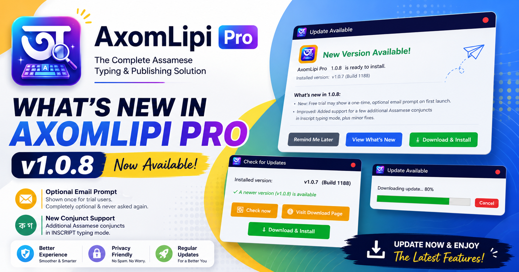 What's New in AxomLipi Pro v1.0.8